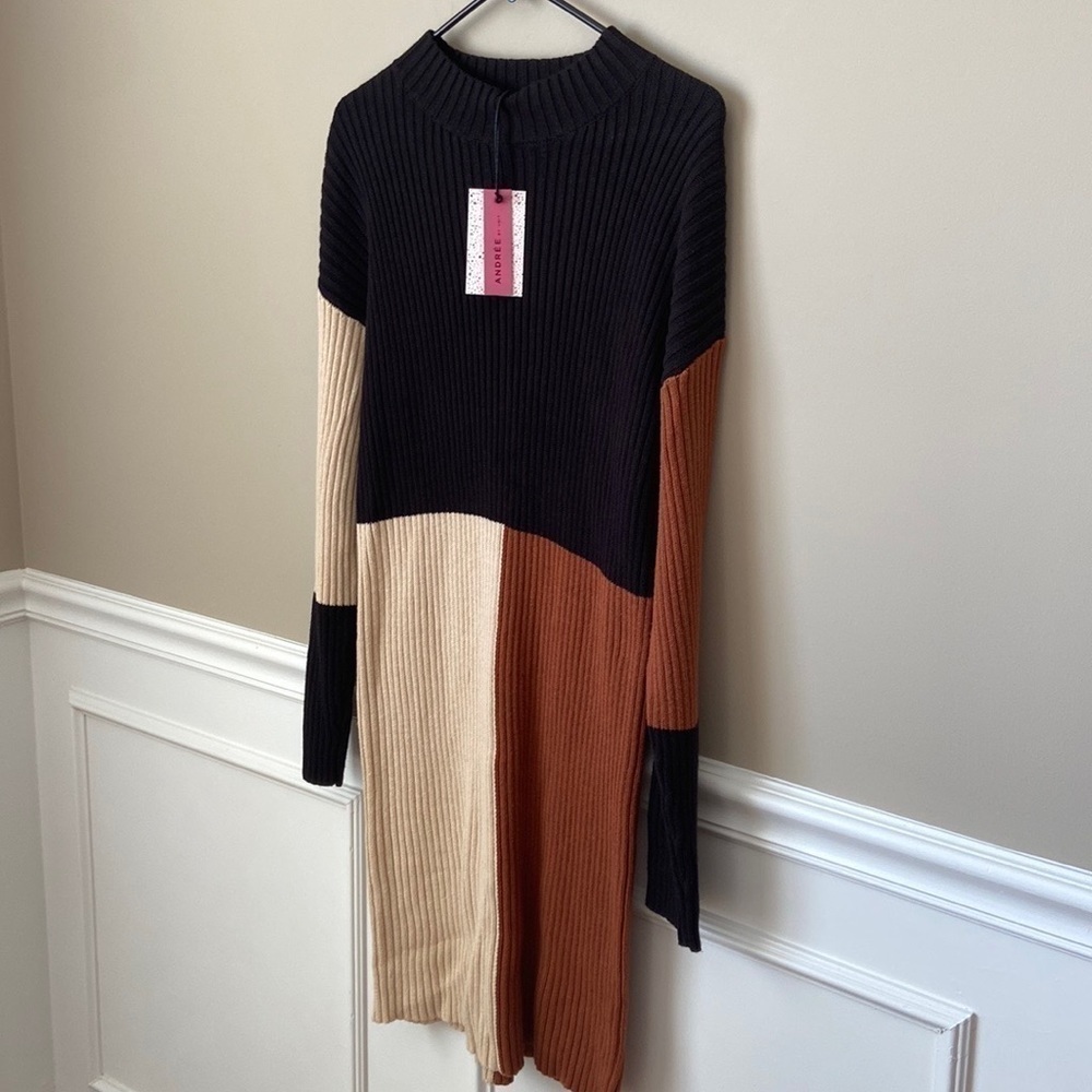 nwt Ribbed Colorblock Sweater Dress - Picture 3 of 9